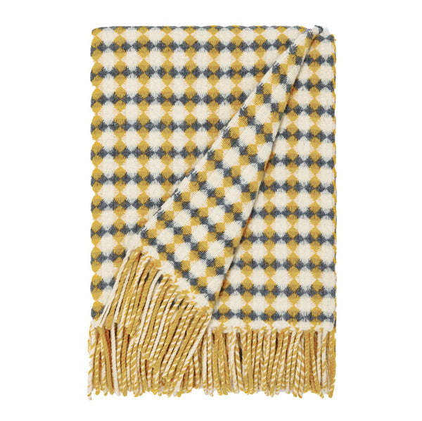 Wolldecke / Plaid aus Wolle Burel 'Azulejo bicolor' senfgelb-grau 130x180