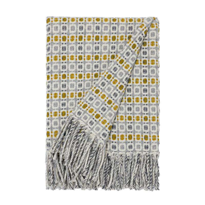 Wolldecke / Plaid aus Wolle 'Vintage' ocker-hellgrau 130x180