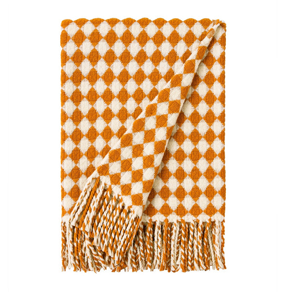 Wolldecke / Plaid aus Wolle Burel 'Azulejo' orange 130x180