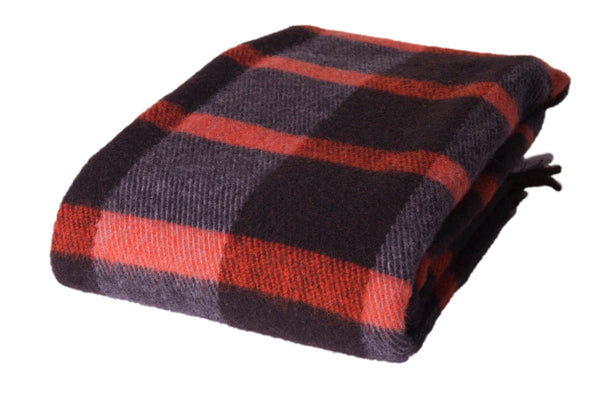 Wolldecke / Plaid aus Wolle 'Check' brown 130x200