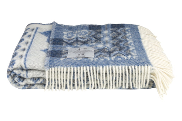 Wolldecke / Plaid aus Wolle 'Dalarna' blau 130x220