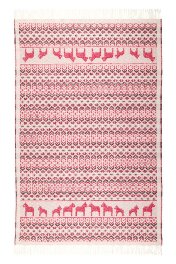 Wolldecke / Plaid aus Merinowolle Öjbro 'Dalarna' rot 130x220