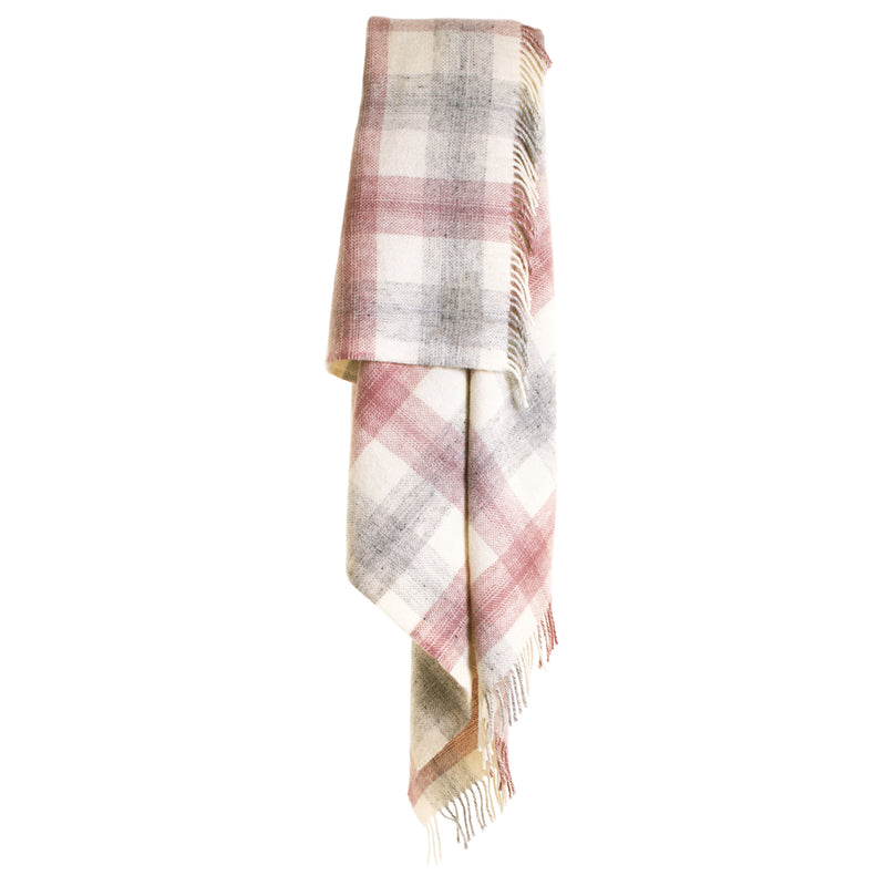 Wolldecke / Plaid aus Wolle Tweedmill 'Meadow Check' Dusky pink 150x183