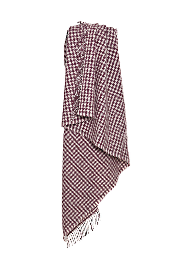 Wolldecke / Plaid aus Wolle Tweedmill 'Houndstooth' Grape 150x183