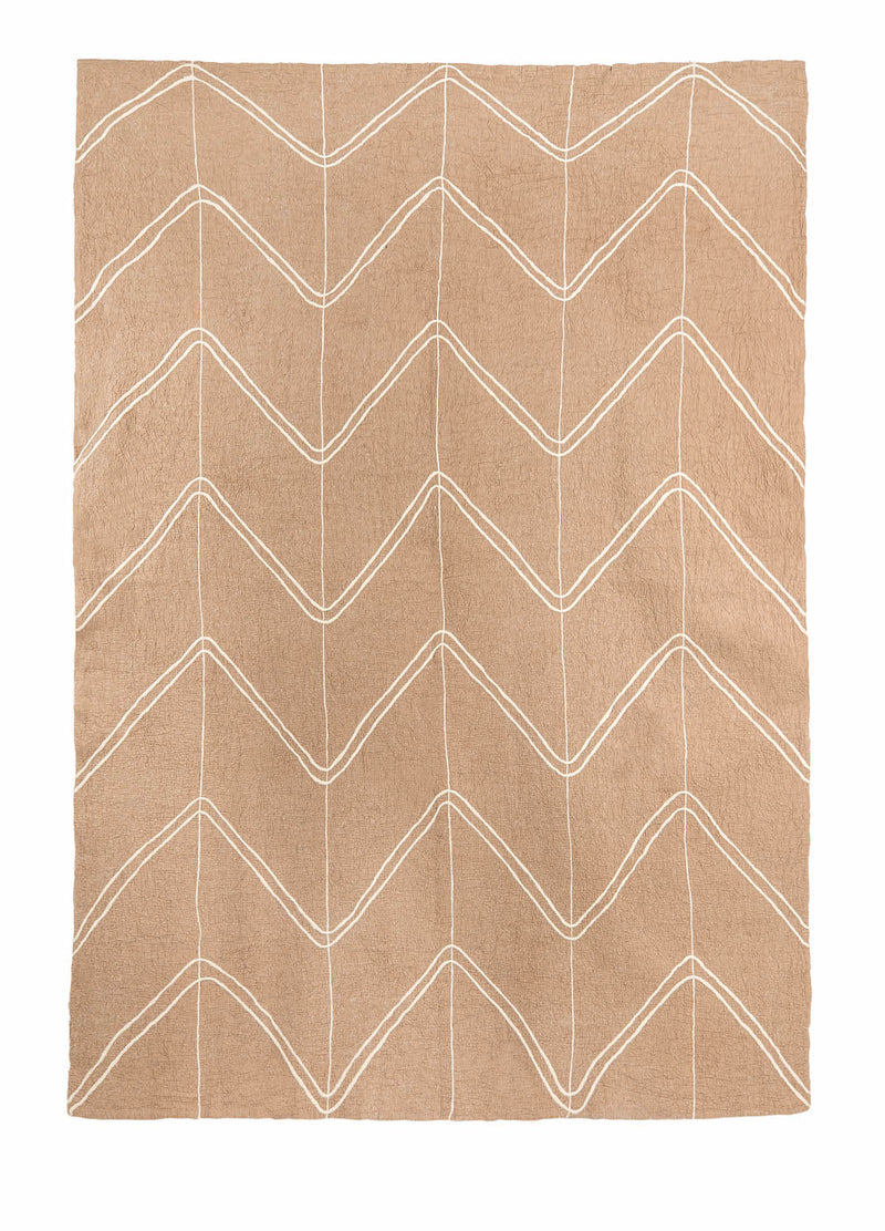 Handgefertigte Wolldecke / Tagesdecke aus Wolle 'Aigul' Natur beige 225x150