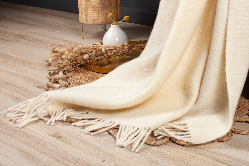 Wolldecke / Plaid aus Wolle Arctic 'Solid' creme 130x200